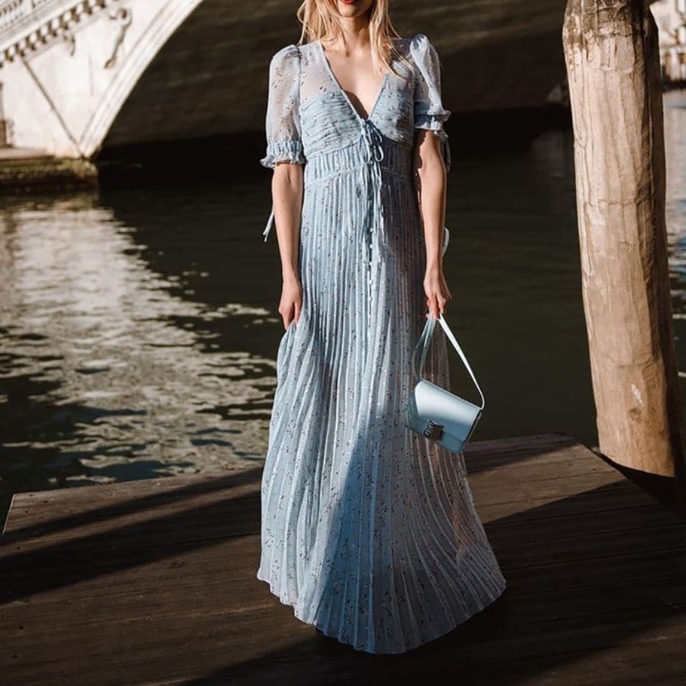 Self-Portrait metallic floral tie detail maxi dress UK12/US8